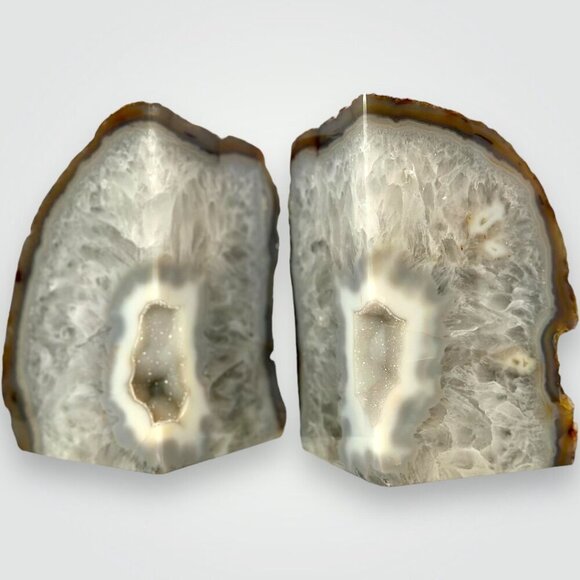 Agate Crystal bookends with Geode Center, Natural stone, Bookshelf Decor, Unique - Picture 2 of 16